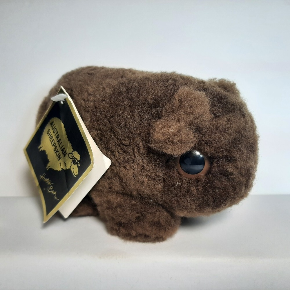 Australian Sheepskin Plush Baby Wombat Heather Bush Eugene Australia 4" x 6"